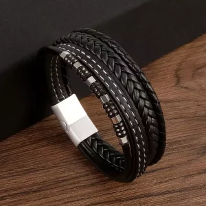 Estilo vintage bloque de color acero inoxidable hombres pulsera