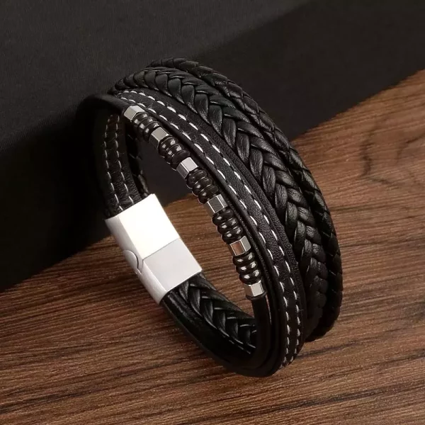 Estilo vintage bloque de color acero inoxidable hombres pulsera