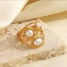 Anillo Perlas Doradas