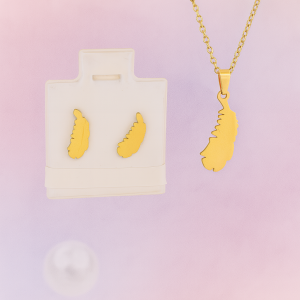 Duo Pluma Dorada - Aretes y Collar