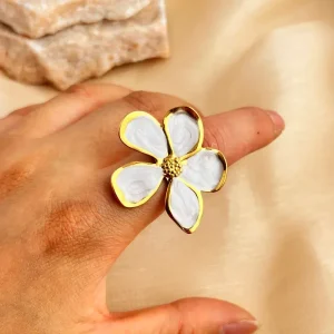 Anillo Flor Emoción Blanco y Dorado