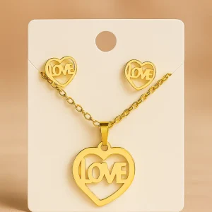 Duo Corazón Love - Aretes y Collar