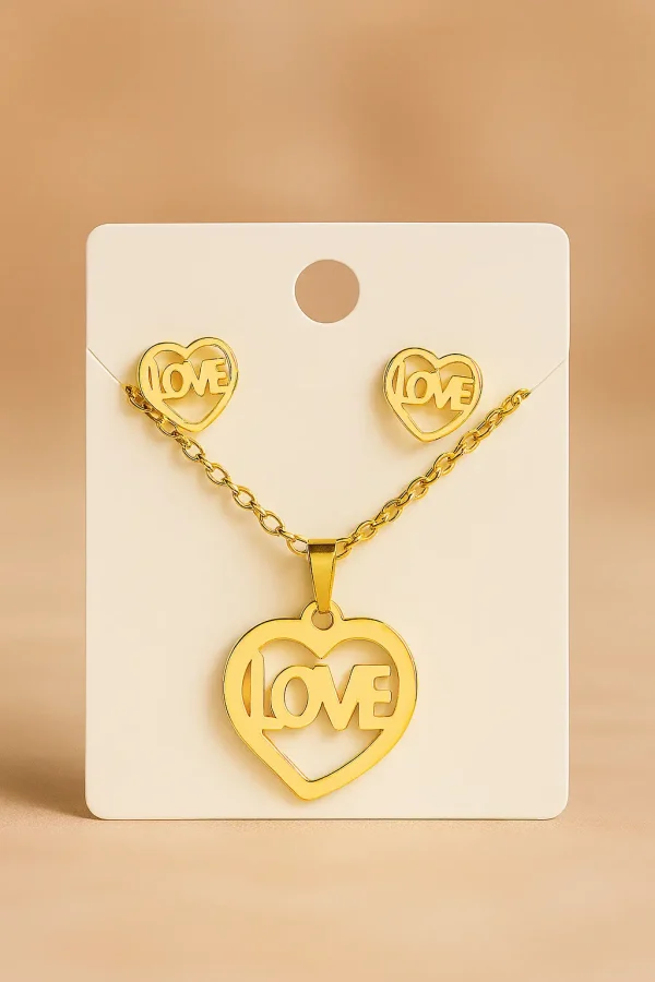 Duo Corazón Love - Aretes y Collar