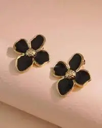 Aretes Flores de Luz Negro 4 Hojas
