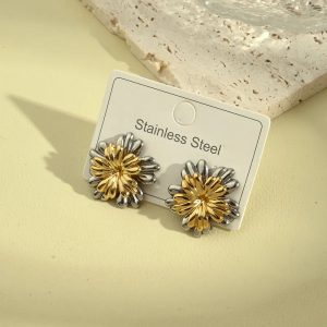 Aretes Flor Plata y Dorado