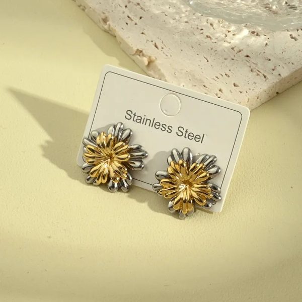Aretes Flor Plata y Dorado