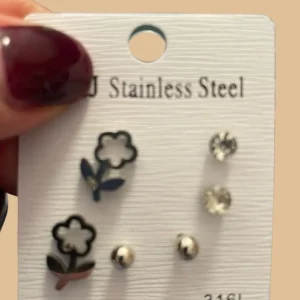 Set 3 Aretes Plata Flores