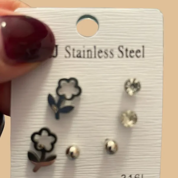 Set 3 Aretes Plata Flores