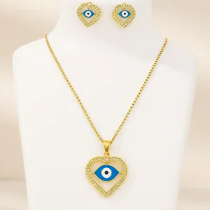 Set Collar Ojo Turco Corazón + Aretes