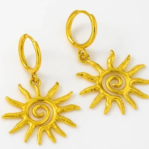 Aretes Soles Colgantes Dorados